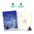 Load image into Gallery viewer, The cover and inside of Tree-Free’s Joyful Winter card, along with the following text: “4 greeting cards, 4 matching envelopes”
