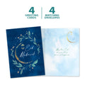 Load image into Gallery viewer, The cover and inside of Tree-Free’s Lantern Moon card, along with the following text: “4 greeting cards, 4 matching envelopes”
