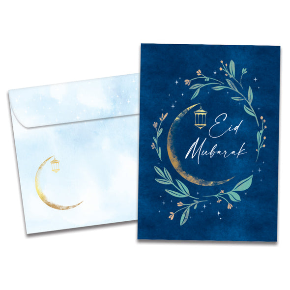 The cover of Tree-Free's Lantern Moon card, along with its matching envelope.