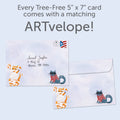 Load image into Gallery viewer, The envelope for Tree-Free’s Wrapped Pets card, along with the following text: “Every Tree-Free 5x7 card comes with a matching ARTvelope!”
