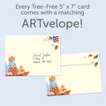 Load image into Gallery viewer, The envelope for Tree-Free’s Pumpkin Birds card, along with the following text: “Every Tree-Free 5x7 card comes with a matching ARTvelope!”
