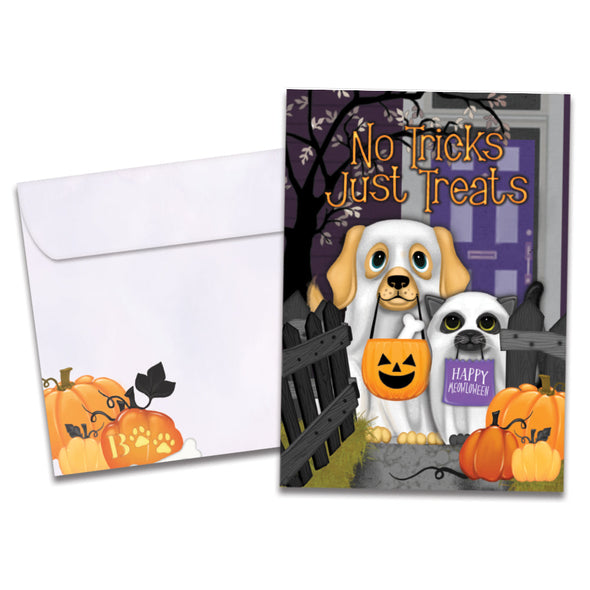 The cover of Tree-Free's Spooky Pets card, along with its matching envelope.