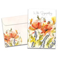 Load image into Gallery viewer, Cover of Heartfelt Flowers Sympathy card (featuring script text above artwork of flowers) and its matching envelope
