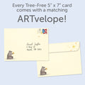 Load image into Gallery viewer, The envelope for Tree-Free’s Stardust Bear card, along with the following text: “Every Tree-Free 5x7 card comes with a matching ARTvelope!”
