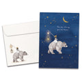 Load image into Gallery viewer, Cover of Brave Strong Bear Support &amp; Encouragement card (featuring serif text above artwork of a girl sitting on a bear&#39;s back surrounded by stars) and its matching envelope
