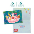 Load image into Gallery viewer, The cover and inside of Tree-Free’s Animal Tea Party card, along with the following text: “6 greeting cards, 6 matching envelopes”
