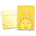 Load image into Gallery viewer, Cover of Sun Kindness Thank You card (featuring serif text above artwork of the sun) and its matching envelope

