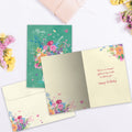 Load image into Gallery viewer, The inside of Tree-Free’s Mom Bouquet Birthday card, with the cover and envelope in the background.
