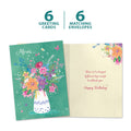 Load image into Gallery viewer, The cover and inside of Tree-Free’s Mom Bouquet Birthday card, along with the following text: “6 greeting cards, 6 matching envelopes”
