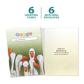 Load image into Gallery viewer, The cover and inside of Tree-Free’s Gaggle Search card, along with the following text: “6 greeting cards, 6 matching envelopes”
