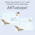 Load image into Gallery viewer, The envelope for Tree-Free’s Lucky Owl card, along with the following text: “Every Tree-Free 5x7 card comes with a matching ARTvelope!”
