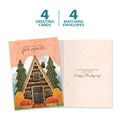 Load image into Gallery viewer, The cover and inside of Tree-Free’s Welcome Thanksgiving card, along with the following text: “4 greeting cards, 4 matching envelopes”
