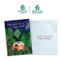 Load image into Gallery viewer, The cover and inside of Tree-Free’s All the Stars card, along with the following text: “6 greeting cards, 6 matching envelopes”
