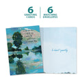 Load image into Gallery viewer, The cover and inside of Tree-Free’s Deep Blue Remembered card, along with the following text: “6 greeting cards, 6 matching envelopes”
