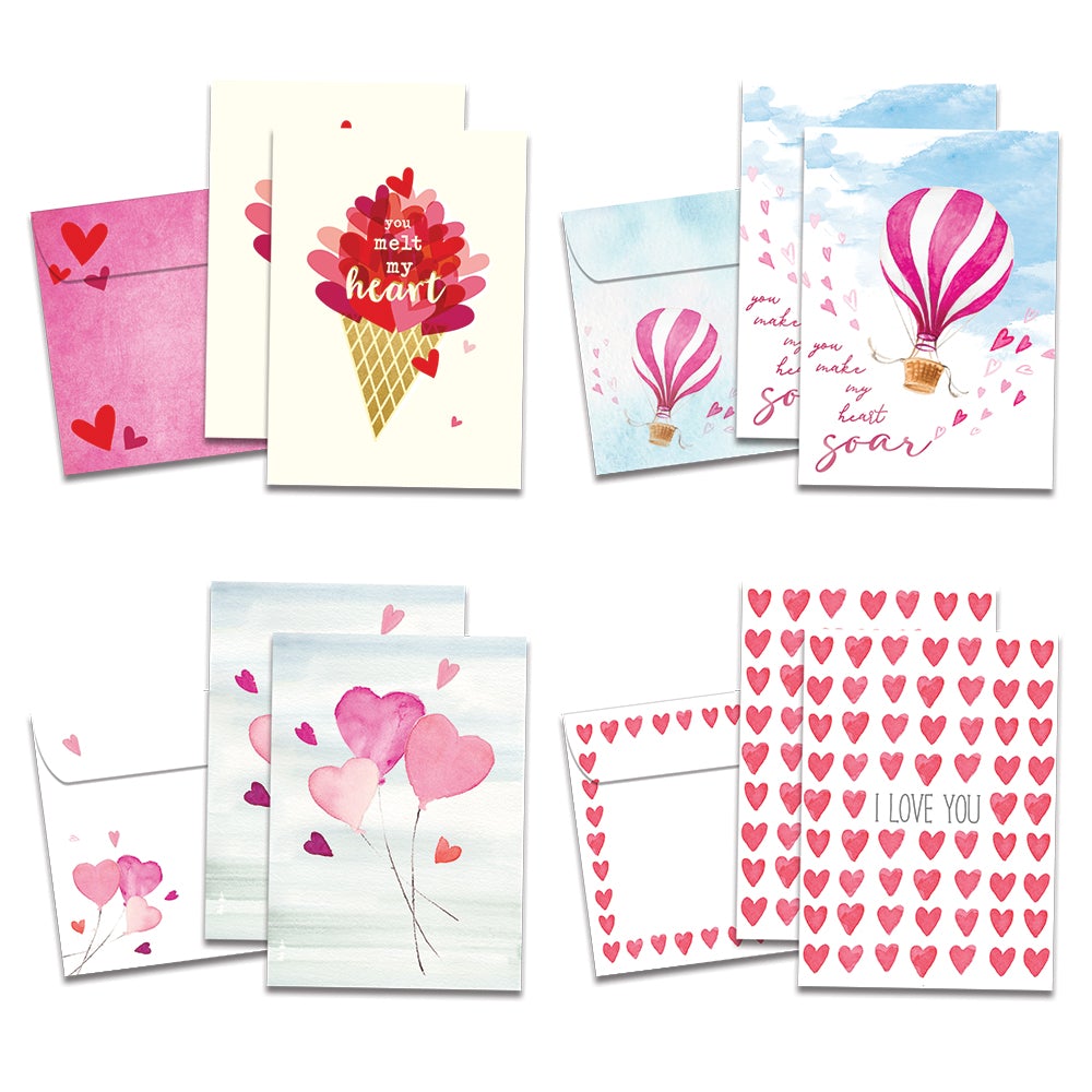 Watercolor Hearts Valentine's Day 8 Pack