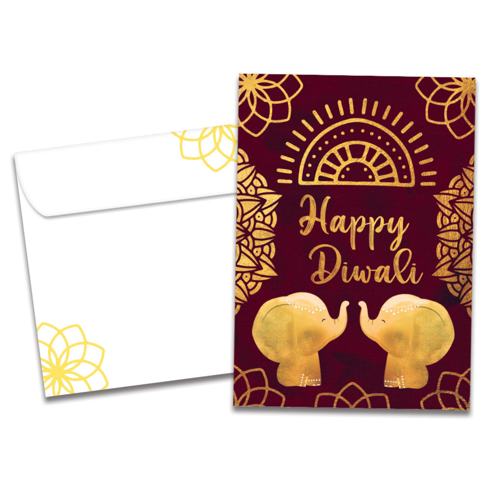 Gold Elephants Diwali Single Card