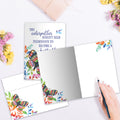 Load image into Gallery viewer, The inside of Tree-Free’s Butterfly Permission card, with the cover and envelope in the background.
