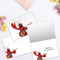 Load image into Gallery viewer, The inside of Tree-Free’s Rock Lobster card, with the cover and envelope in the background.
