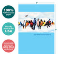 Load image into Gallery viewer, The cover of Tree-Free’s Word on the Wire card with lines demonstrating its 5x7 dimensions, along with the following text: “100% PCW recycled paper, proudly made in the USA, sustainably printed on extra-thick card stock”
