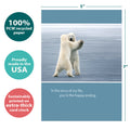 Load image into Gallery viewer, The cover of Tree-Free’s Arctic Anniversary card with lines demonstrating its 5x7 dimensions, along with the following text: “100% PCW recycled paper, proudly made in the USA, sustainably printed on extra-thick card stock”
