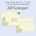 Load image into Gallery viewer, The envelope for Tree-Free’s Karma Turtle card, along with the following text: “Every Tree-Free 5x7 card comes with a matching ARTvelope!”
