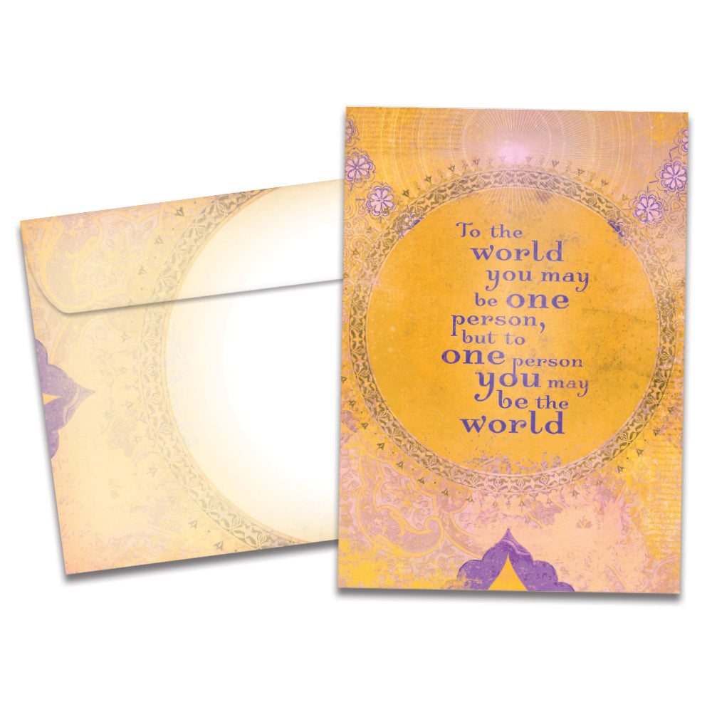 The cover of Tree-Free's The World Friendship Card card, along with its matching envelope.