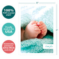 Load image into Gallery viewer, The cover of Tree-Free’s Big Feat card with lines demonstrating its 5x7 dimensions, along with the following text: “100% PCW recycled paper, proudly made in the USA, sustainably printed on extra-thick card stock”
