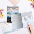 Load image into Gallery viewer, The inside of Tree-Free’s From Above Sympathy Card card, with the cover and envelope in the background.
