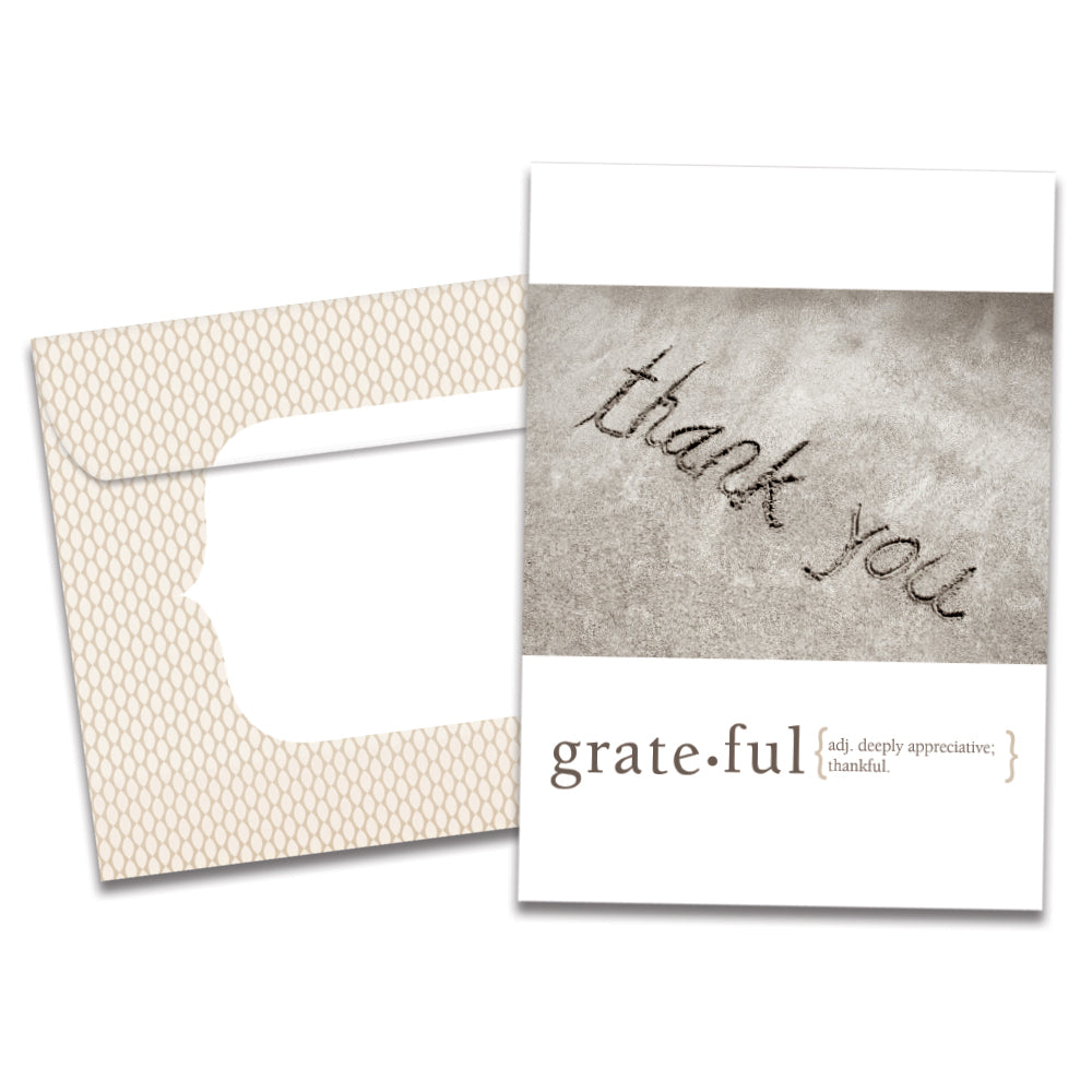 The cover of Tree-Free's Grateful Thank You Card card, along with its matching envelope.