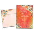 Load image into Gallery viewer, The cover of Tree-Free&#39;s Growing Up Is Inevitable card, along with its matching envelope.
