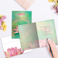 Load image into Gallery viewer, The inside of Tree-Free’s Open card, with the cover and envelope in the background.
