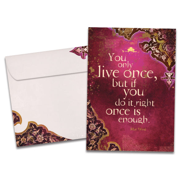 The cover of Tree-Free's You Only Live Once card, along with its matching envelope.