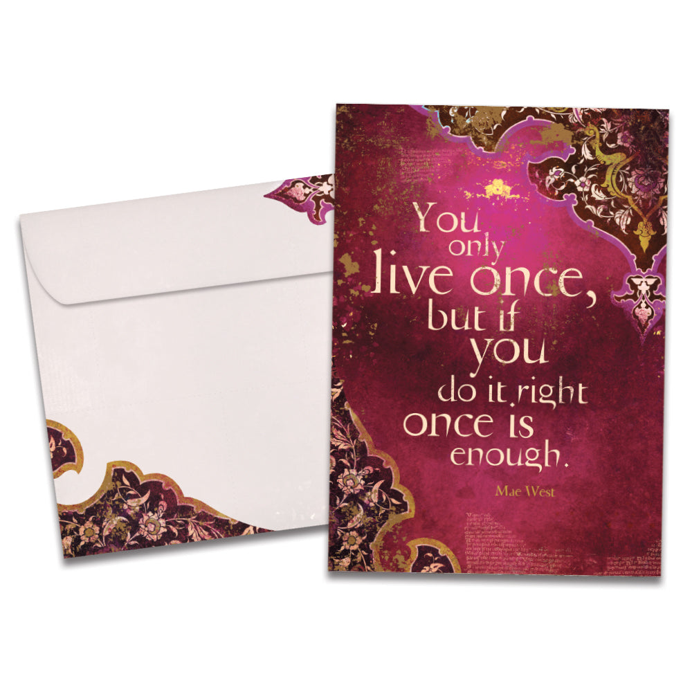 The cover of Tree-Free's You Only Live Once card, along with its matching envelope.