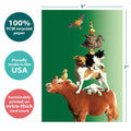 Load image into Gallery viewer, The cover of Tree-Free’s Piled High card with lines demonstrating its 5x7 dimensions, along with the following text: “100% PCW recycled paper, proudly made in the USA, sustainably printed on extra-thick card stock”
