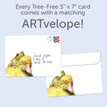 Load image into Gallery viewer, The envelope for Tree-Free’s Duck Duck Frog card, along with the following text: “Every Tree-Free 5x7 card comes with a matching ARTvelope!”
