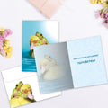 Load image into Gallery viewer, The inside of Tree-Free’s Duck Duck Frog card, with the cover and envelope in the background.
