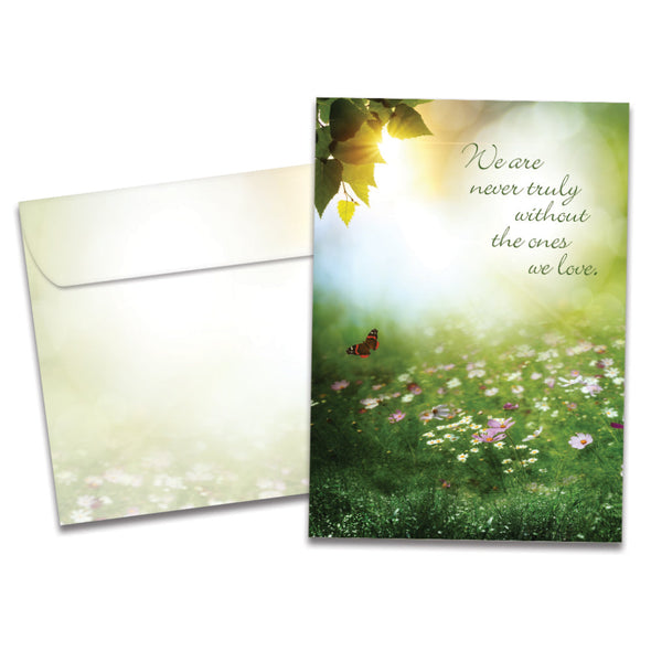 The cover of Tree-Free's Carried Within Sympathy Card card, along with its matching envelope.