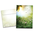 Load image into Gallery viewer, The cover of Tree-Free&#39;s Carried Within Sympathy Card card, along with its matching envelope.
