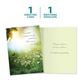Load image into Gallery viewer, The cover and inside of Tree-Free’s Carried Within Sympathy Card card, along with the following text: “1 greeting card, 1 matching envelope”
