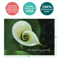 Load image into Gallery viewer, The cover of Tree-Free’s Sympathy Card card with lines demonstrating its 5x7 dimensions, along with the following text: “100% PCW recycled paper, proudly made in the USA, sustainably printed on extra-thick card stock”
