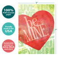 Load image into Gallery viewer, The cover of Tree-Free’s Be Mine card with lines demonstrating its 5x7 dimensions, along with the following text: “100% PCW recycled paper, proudly made in the USA, sustainably printed on extra-thick card stock”
