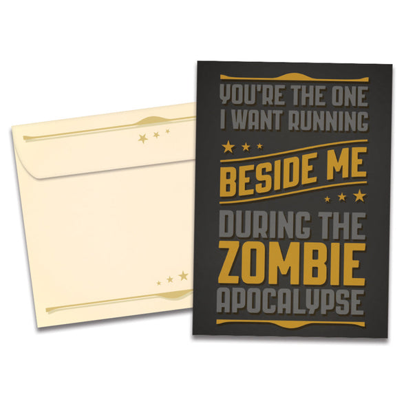 The cover of Tree-Free's Zombie Apocalypse Friendship Card card, along with its matching envelope.