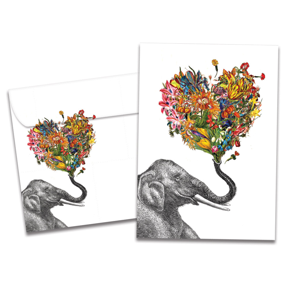The cover of Tree-Free's Love Elephant Love Card card, along with its matching envelope.