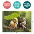 Load image into Gallery viewer, The cover of Tree-Free’s Got You Covered card with lines demonstrating its 5x7 dimensions, along with the following text: “100% PCW recycled paper, proudly made in the USA, sustainably printed on extra-thick card stock”
