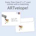 Load image into Gallery viewer, The envelope for Tree-Free’s Checking In Giraffe card, along with the following text: “Every Tree-Free 5x7 card comes with a matching ARTvelope!”
