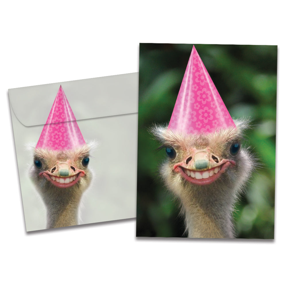 The cover of Tree-Free's Freakishly Happy card, along with its matching envelope.