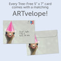 Load image into Gallery viewer, The envelope for Tree-Free’s Freakishly Happy card, along with the following text: “Every Tree-Free 5x7 card comes with a matching ARTvelope!”
