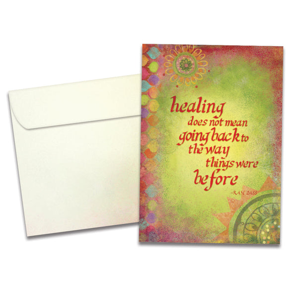 The cover of Tree-Free's Healing card, along with its matching envelope.