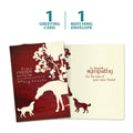 Load image into Gallery viewer, The cover and inside of Tree-Free’s Four Legged Friends Pet Sympathy Card card, along with the following text: “1 greeting card, 1 matching envelope”
