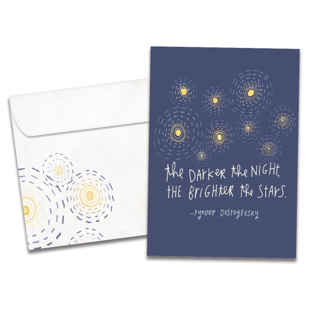 The cover of Tree-Free's Brighter Stars Support Card card, along with its matching envelope.